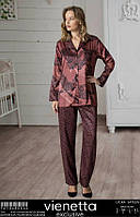 Комплект женской домашней одежды (рубашка длинный рукав.+ штаны), шелк стрейч, в подарочной упаковке, VS