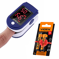 Електронний пульсоксиметр на палець Pulse Oximeter LK87 + Подарунок Батарейка для пульсометру VIDEX 2 шт