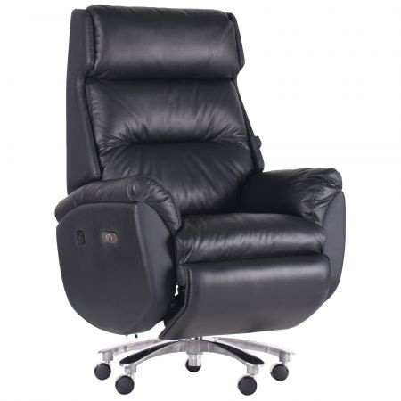 Кресло руководителя реклайнер Biden Black кожа черная - фото 1 - id-p1539263262