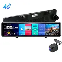 Автомобильный видеорегистратор-зеркало 12" DVR D60 Android / 4Gb / GPS / Wi-Fi с двумя камерами