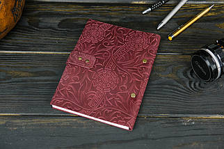 Блокнот в шкіряній обкладинці формату А5 з натуральної шкіри колір Бордо, Відтиск №3, фото 3