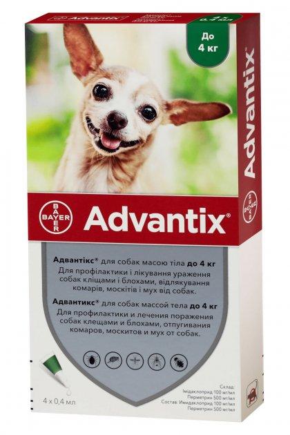 Адвантікс Advantix для собак вагою до 4кг краплі від бліх та кліщів, 1 піпетка