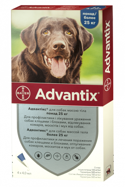 Адвантікс Advantix для собак вагою більше 25кг краплі від бліх та кліщів, 1 піпетка