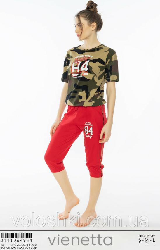 Комплект літній жіночий: футболка короткий рукав+бриджі, бавовняний, VS, (розмір L), фото 1