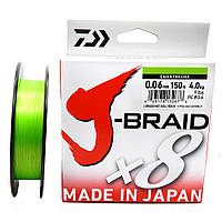 Шнур рыболовный Daiwa J-Braid x8 150м 0.16мм 9.0кг Chartreuse