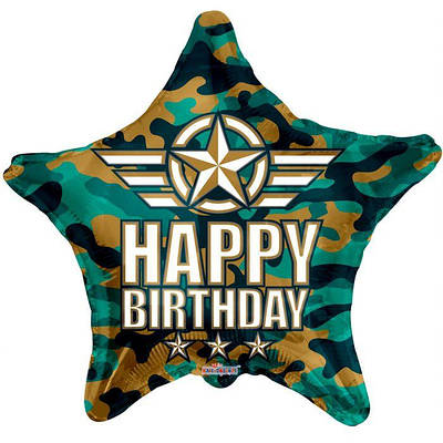 К 18" Camo Birthday. Куля фольгована З днем народження камуфляж зірка