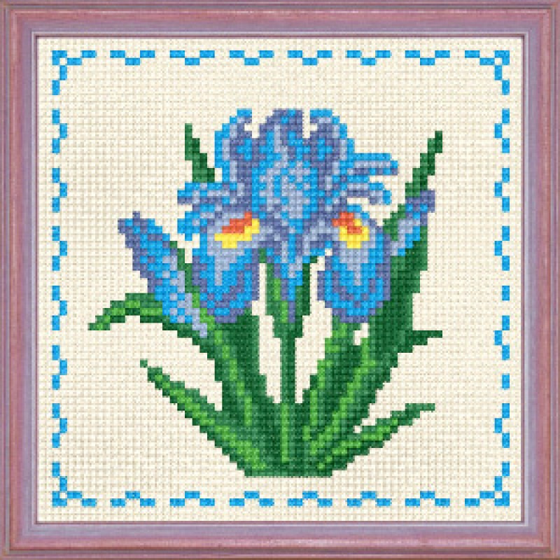 Схема на Канве Под Вышивку Нитками А-35. СИНИЙ ИРИС С ОКАНТОВКОЙ ...