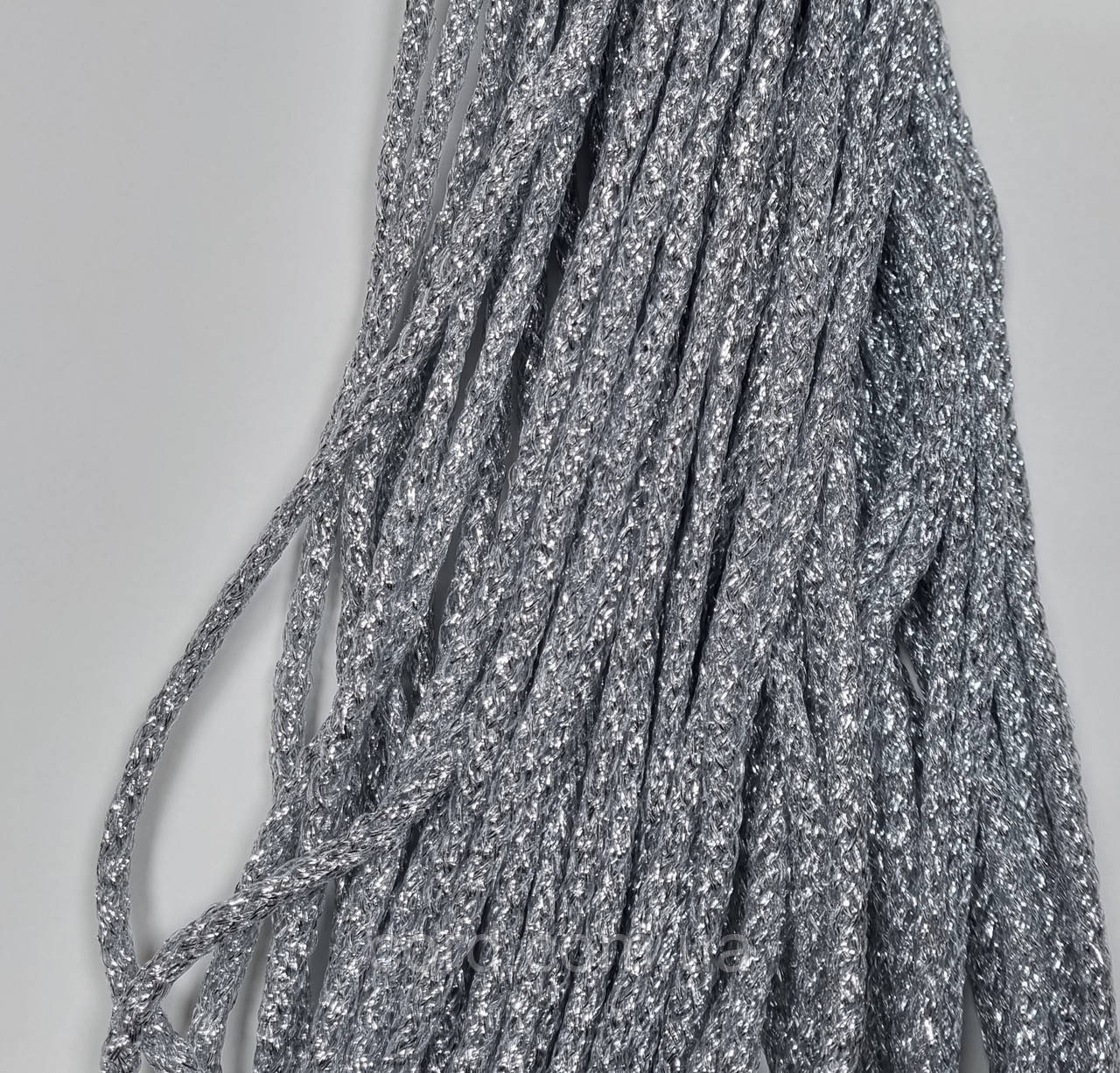 Шнур круглий 6мм срібло моток 100м люрекс, фото 1