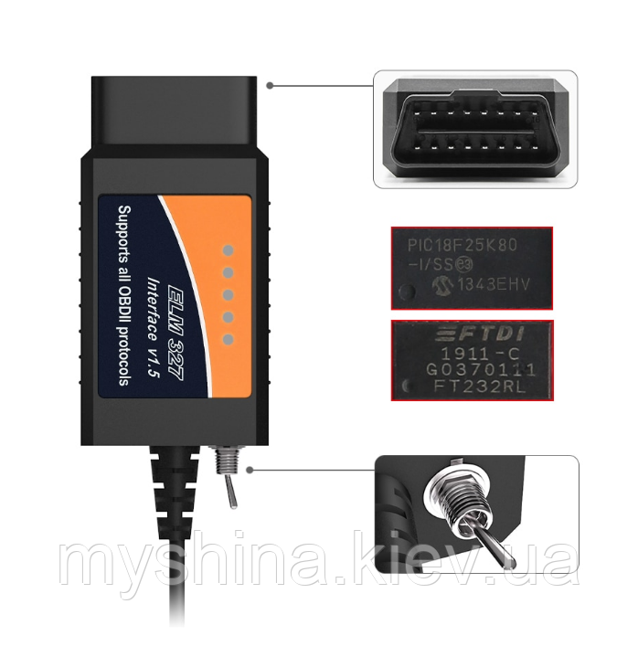 Авто Сканер OBD2 Elm 327 Usb з перемикачем HS + MS CAN Чип Ftdi V1.5 ford Mazda/Ford