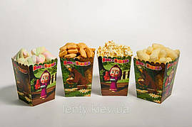 Коробочки для попкорну (12 см висота, 5шт/уп.) герої мультфільмів - "Маша та Ведмідь", День Народження,