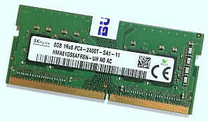 Оперативна пам'ять для ноутбука Hynix SODIMM DDR4 8Gb 2400MHz PC4-19200 1Rx8 CL17 (HMA81GS6AFR8N-UH N0 AC) Б/В