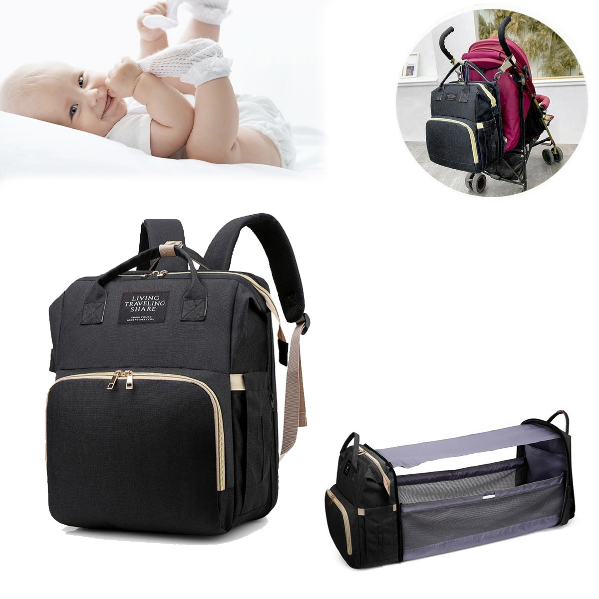 Сумка для мамы на коляску Living Traveling Share Baby Bag рюкзак органайзер для мам + пеленальный матрас (NS) - фото 1 - id-p1539438030