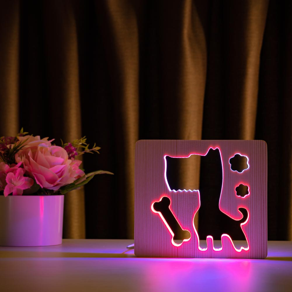 Ночник ArtEco Light из дерева LED "Пес и косточка" с пультом и регулировкой цвета, двойной RGB