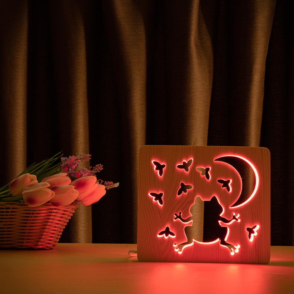 Ночник ArtEco Light из дерева LED "Лягушка и сверчки" с пультом и регулировкой цвета, RGB
