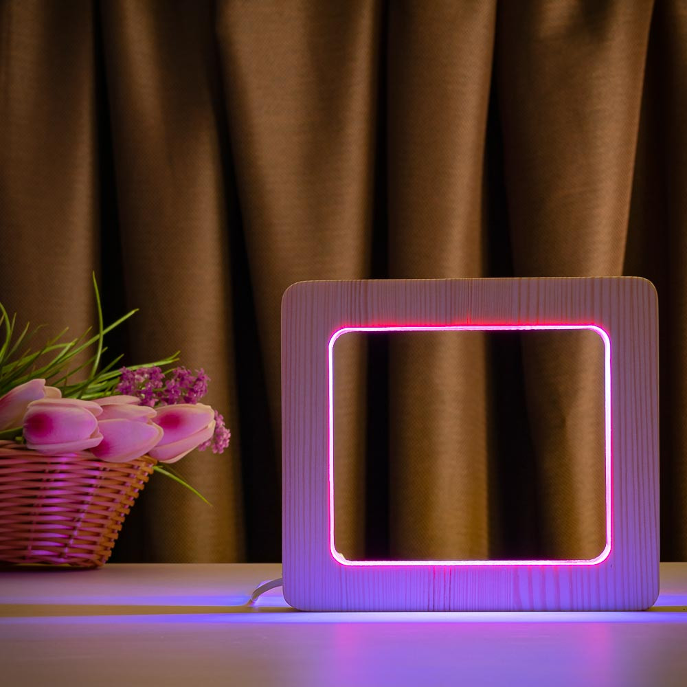 Ночник ArtEco Light из дерева LED "Квадрат" с пультом и регулировкой цвета, двойной RGB