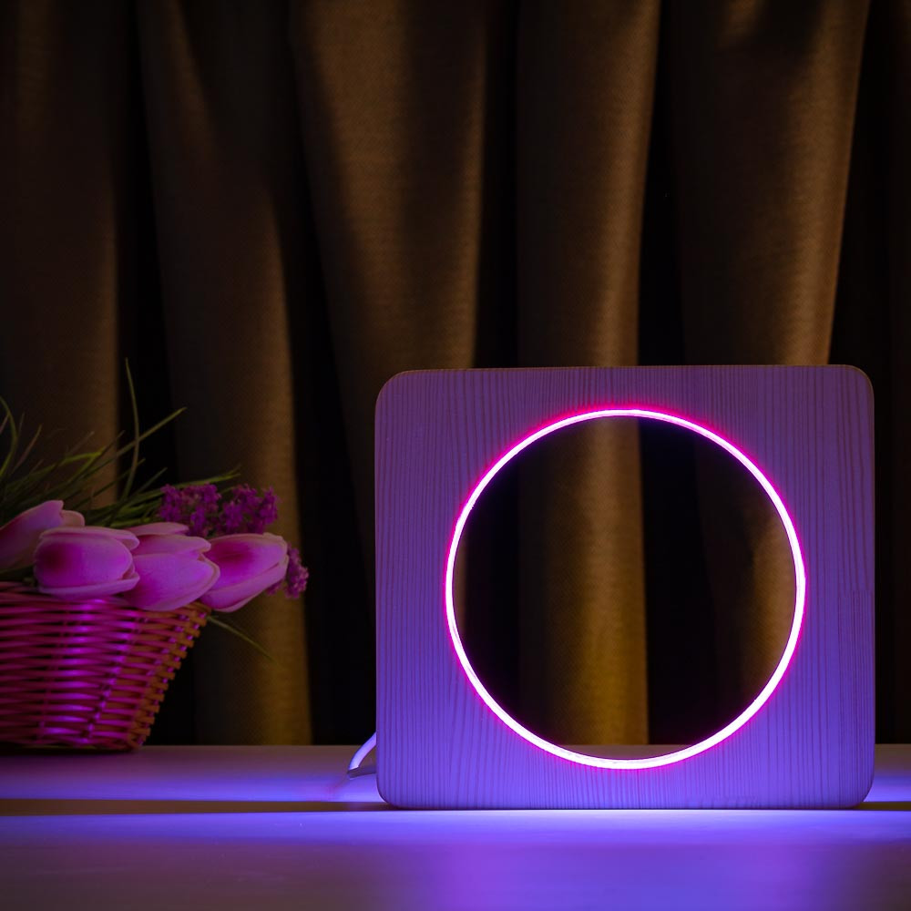 Світильник нічник ArtEco Light з дерева LED "Коло" з пультом та регулюванням кольору, подвійний RGB