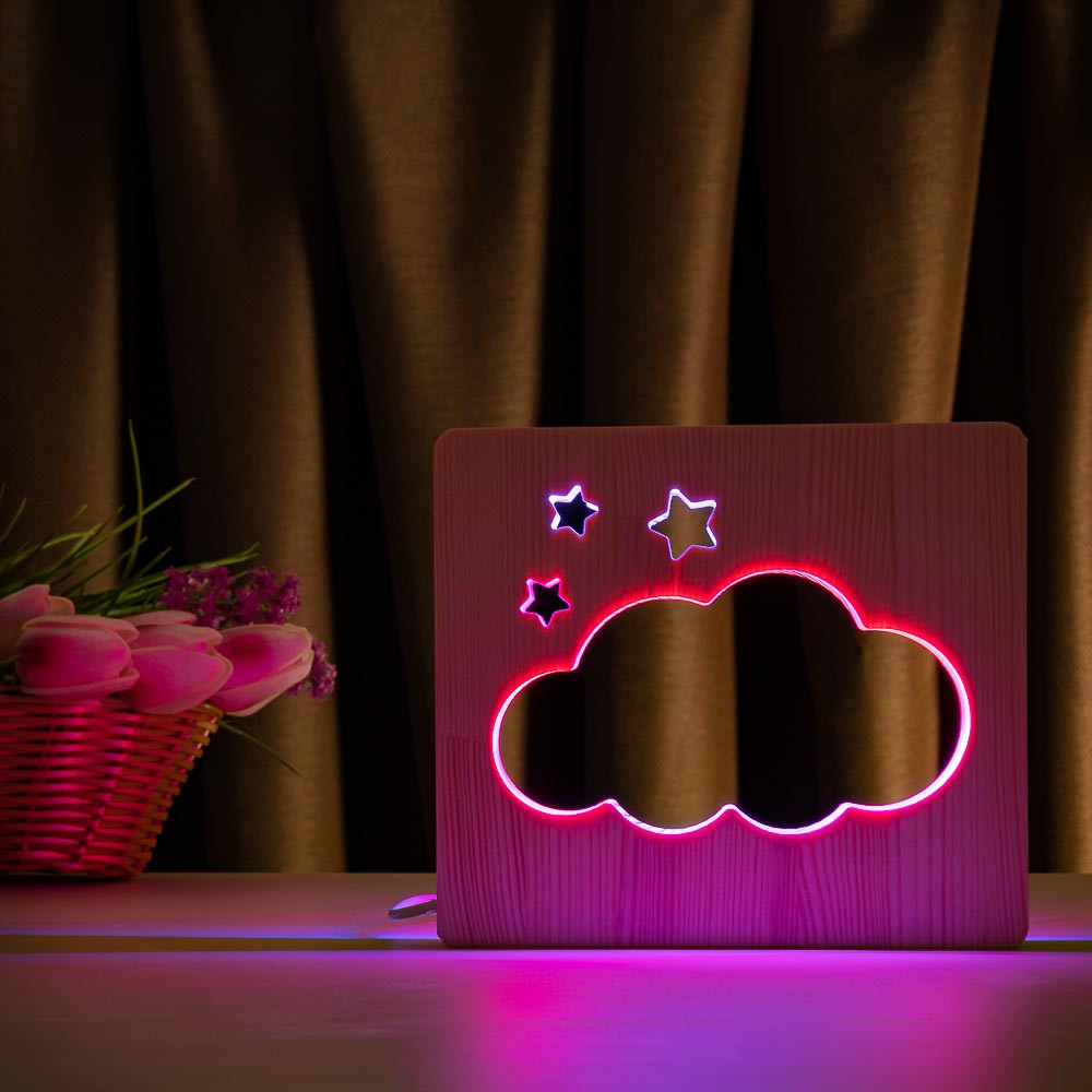 Ночник ArtEco Light из дерева LED "Тучка" с пультом и регулировкой цвета, двойной RGB