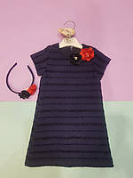 Элегантное , нарядное платье - футляр с обручем на голову для маленькой девочки синий, 92