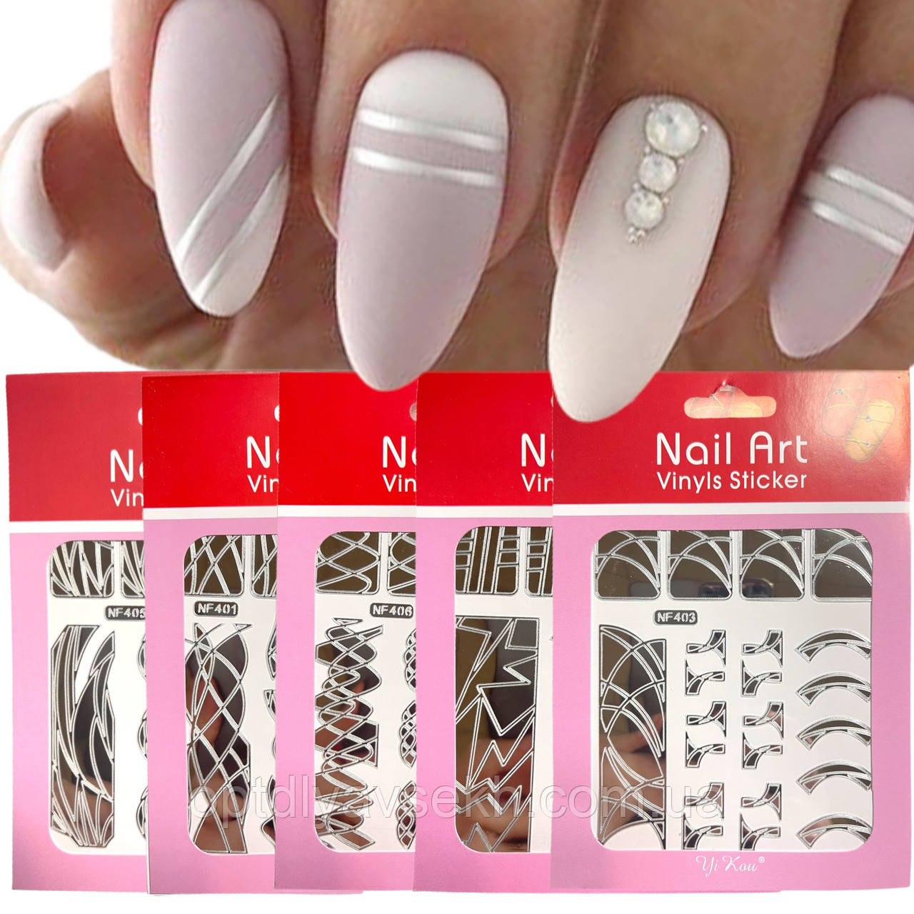 Nail Art. Налвпки-трафарети (вінілові стикеры) для дизайну нігтів. Срібло.