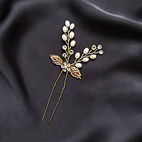 Шпилька нежная в прическу невесты с камнем и цветком (11*7 см)