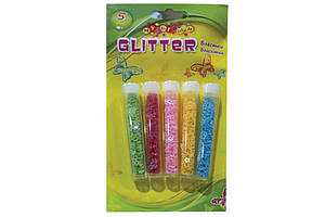 Набір глітера Зірочки неон в пробірках 5шт на планшеті Мультяшки