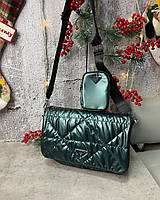 Жіноча дута сумка крос-боді в кольорах, сумка на плече, дутик, сумка на блискавці, сумка стьобана, сумка 2в1 Зелений