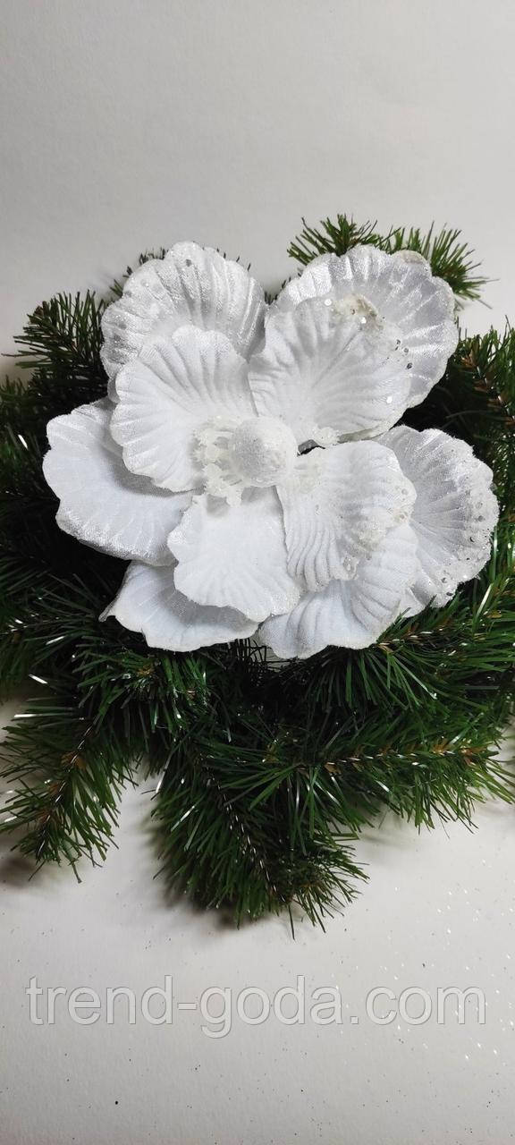 Квітка біла, іграшка на ялинку, новорічний декор, прикраса