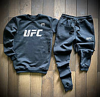 Мужской спортивный костюм зимний UFC FIGHT (ЮФС) черный | Свитшот + Штаны теплый на флисе