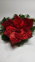 Квітка на ялинку червона, новорічний декор, прикраса іграшка на ялинку