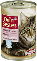 Корм для кошек и котов с телятиной и курицей в соусе Dein Bestes mit Kalb & Huhn in Sauce für Katzen 400 гр