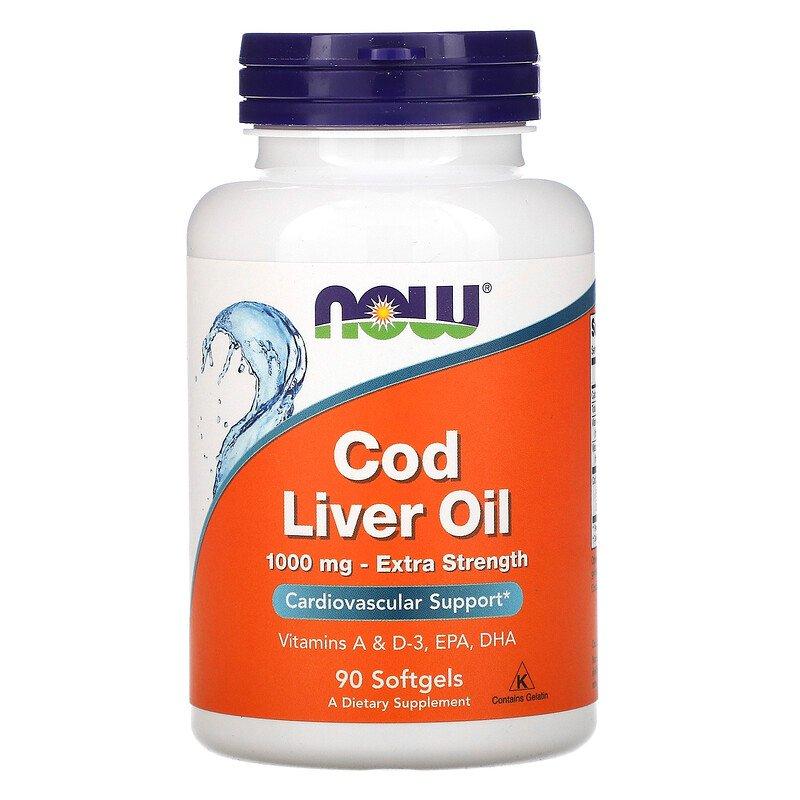 NOW Foods Cod Liver Oil Extra Strength 1000 mg 90 Softgels - фото 1 - id-p1539786655