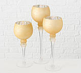 Набір 3-х підсвічників у вигляді келиха золоте скло h30-40см, фото 2