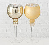 Набір 3-х підсвічників у вигляді келиха золоте скло h30-40см, фото 3