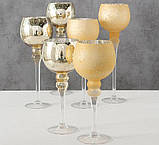 Набір 3-х підсвічників у вигляді келиха золоте скло h30-40см, фото 6