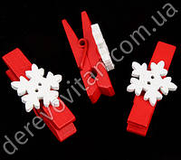 Прищіпки для декору новорічні "Сніжинка", червоні, 25 шт., 3.5 см