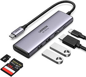 UGREEN C USB Концентратор 4K 60 Гц, 6 в 1 Адаптер ключа типу C з 4K USB3 HDMI.0 Пристрій читання карт SD/TF 100 Вт PD Сумісний з M