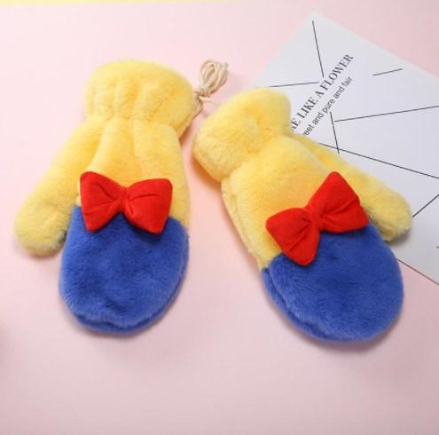 Рукавиці теплі хутряні, рукавиці жовто-сині з бантиком, рукавиці, рукавички жіночі