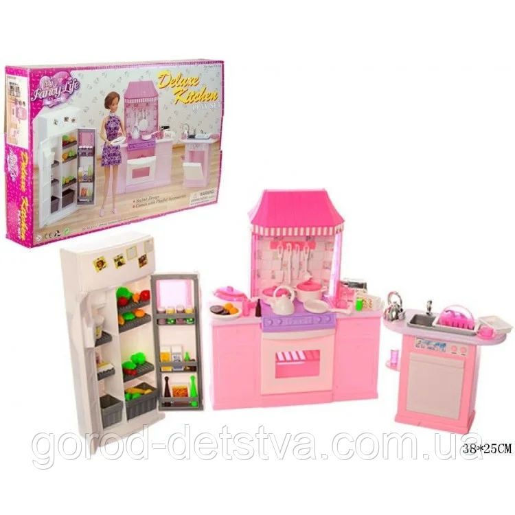 Лялькова меблі Gloria Кухня 9986 в комплекті холодильник плита з духовкою столик, фото 1