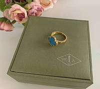 Кольцо голубое Vancleef Ванклиф серебро с золотым покрытием