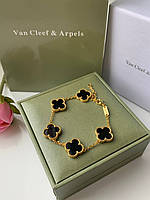 Браслет чорний Vancleef Ванклиф срібло з золотим покриттям