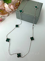 Підвіска з зеленими квіточками в білому золоті (10 клеверов)