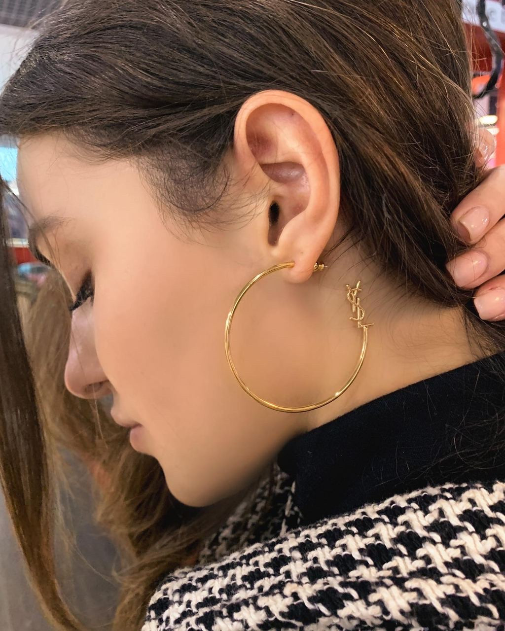 Сережки кільця Сен Лоран, покриття срібло 925, фото 1