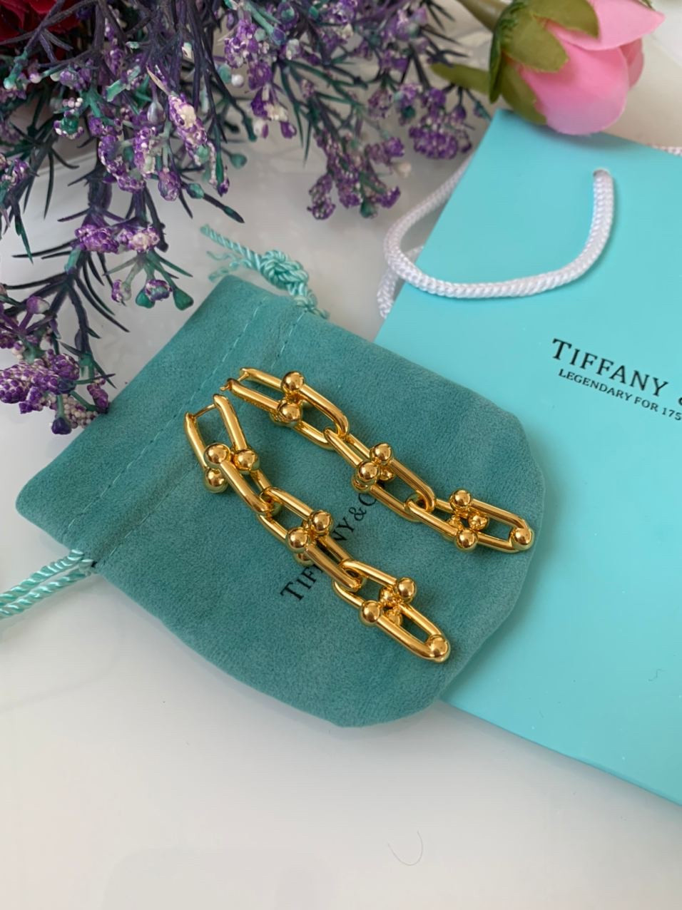 Tiffany Тіффані сережки ланцюга позолота/мішечок Тіффані