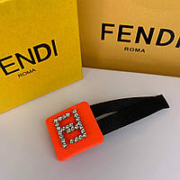 Заколка-лапка для волос Фенди Fendi оранжевая с логотипом из страз