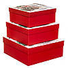 Подарункові коробки набір з 3 шт "Казковий Санта" 28*28*11 см червоні паровозом., фото 4