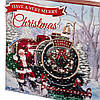 Подарункові коробки набір з 3 шт "Казковий Санта" 20*20*9.5 см червоні з паровозом, фото 2