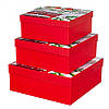 Подарункові коробки набір з 3 шт "Зимові пташки" 28*28*11
червоні із снігірами, фото 3