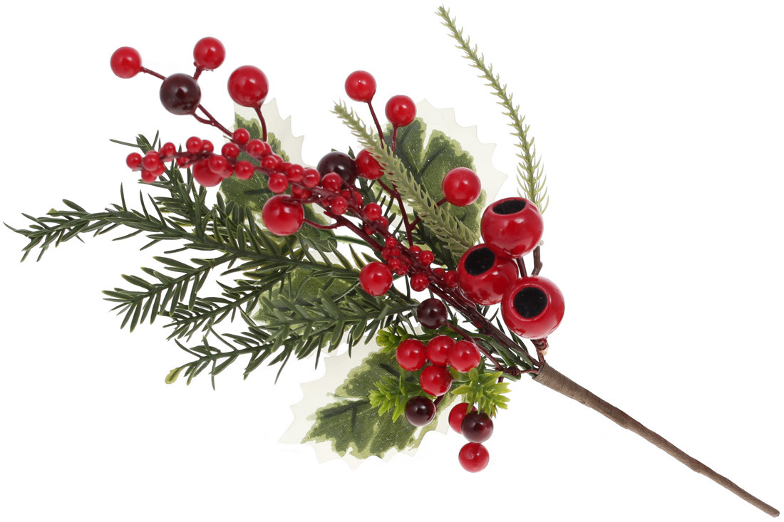 Декоративна гілка з хвої та червоно-бордових ягід, 33см - 12 шт УПАКОВКА ТОВАР ВІД ВИРОБНИКА