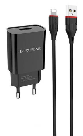 Зарядний пристрій (зарядка) для телефону Borofone BA20A + кабель Lightning 2.1 А Чорний, фото 3