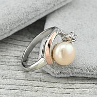Кольцо серебряное женское с золотом ps209r вставка искусственный жемчуг размер 17